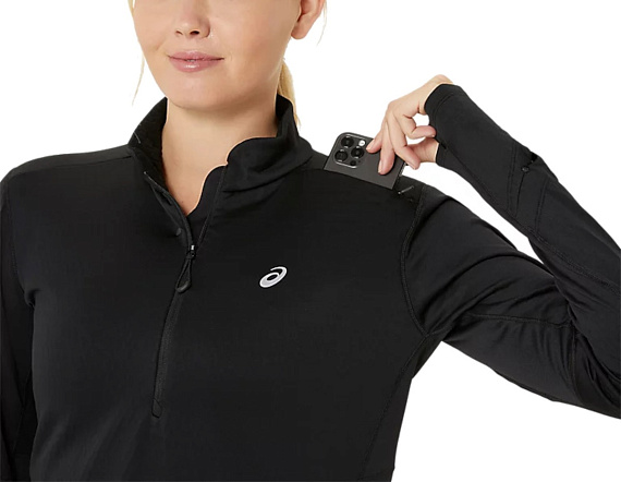 Лонгслив женский ASICS Road Winter 1/2 Zip Black - Фото 7 большая