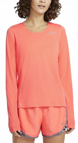 Футболка женская Nike Long-Sleeve Running Top Bright Mango/Reflective Silver - Фото 1 большая