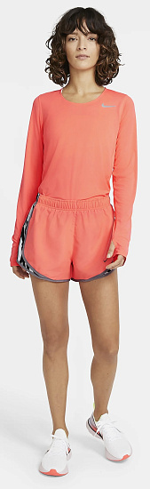 Футболка женская Nike Long-Sleeve Running Top Bright Mango/Reflective Silver - Фото 6 большая