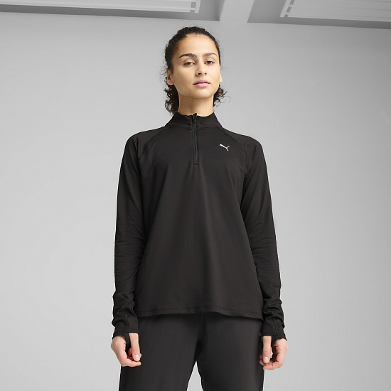 Лонгслив женский Puma Run Velocity Cloudspun 1/4 Zip Black - Фото 3 большая