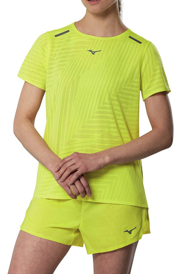 Футболка женская Mizuno Tech Light Lightning Yellow - Фото 2 большая