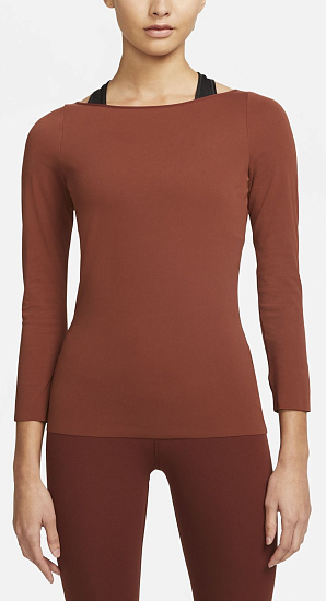 Футболка женская Nike Yoga Luxe L/S Oxen Brown/Iron Grey - Фото 3 большая