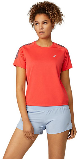 Футболка женская ASICS Icon Ss Pink Grapefruit/Carrier Grey - Фото 3 большая
