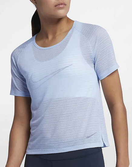 Футболка женская Nike Miler Ss Breathe Blue - Фото 3 большая