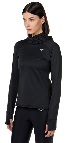 Футболка женская Mizuno Warmalite Hooded LS черный - Фото 4 большая