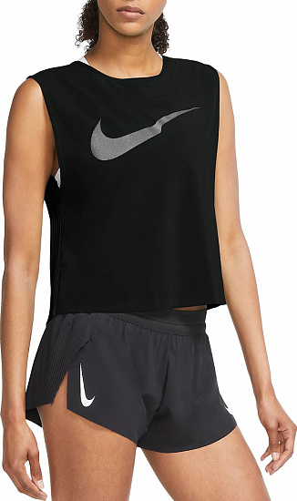 Майка женская Nike Run Division Pleated Black/Reflect Black - Фото 1 большая