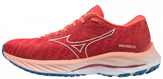Кроссовки женские Mizuno Wave Rider 26 SCoral/VaporGray/FrenchB - Фото 1 большая