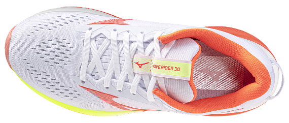 Кроссовки женские Mizuno Wave Rider 30 White/Flamingo Coral/Lime Pulp - Фото 5 большая