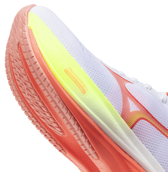 Кроссовки женские Mizuno Wave Rider 30 White/Flamingo Coral/Lime Pulp - Фото 7 большая