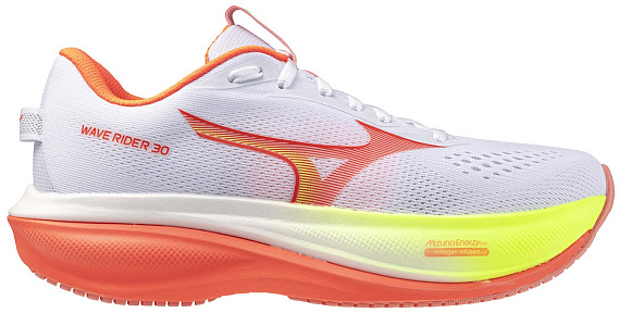 Кроссовки женские Mizuno Wave Rider 30 White/Flamingo Coral/Lime Pulp - Фото 1 большая