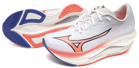 Кроссовки женские Mizuno Wave Rebellion Flash 3 White/Striking Coral/Iris Bloo - Фото 2 большая
