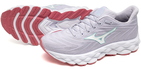 Кроссовки женские Mizuno Wave Sky 8 Thistle/White/Camellia Rose - Фото 8 большая