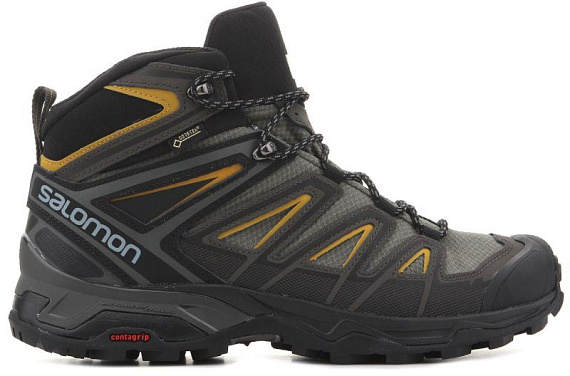 Кроссовки мужские Salomon X Ultra 3 Mid GTX Castor Gray/Black/Green Sulphur - Фото 1 большая