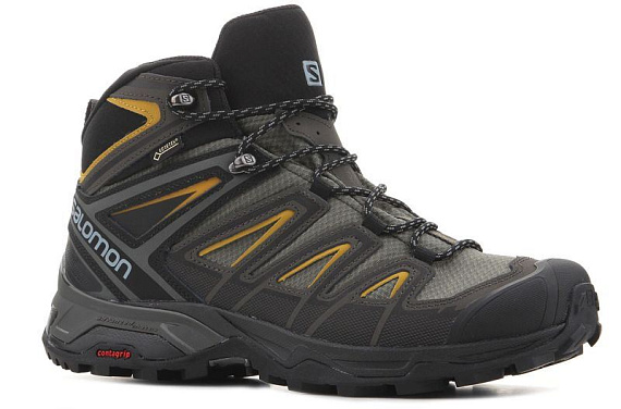 Кроссовки мужские Salomon X Ultra 3 Mid GTX Castor Gray/Black/Green Sulphur - Фото 2 большая