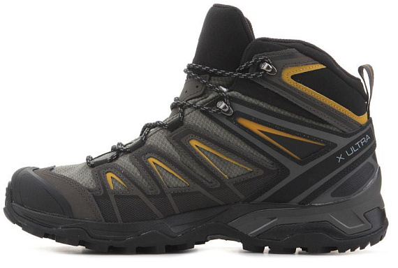 Кроссовки мужские Salomon X Ultra 3 Mid GTX Castor Gray/Black/Green Sulphur - Фото 7 большая