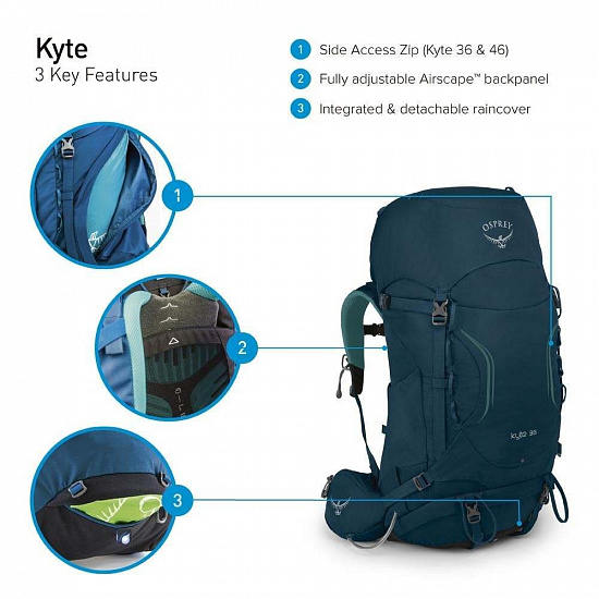 Рюкзак женский Osprey Kyte 46 Icelake Green - Фото 14 большая