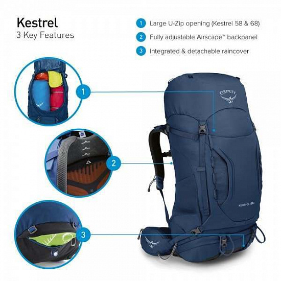 Рюкзак Osprey Kestrel 68 Black - Фото 7 большая