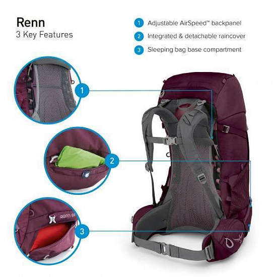 Рюкзак женский Osprey Renn 65 Cinder Grey - Фото 9 большая