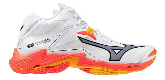 Кроссовки Mizuno Wave Lightning Z8 Mid White/Fiery Coral 2/Citrus - Фото 1 большая