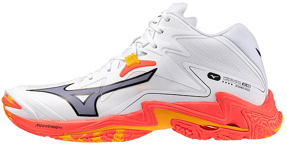 Кроссовки Mizuno Wave Lightning Z8 Mid White/Fiery Coral 2/Citrus - Фото 2 большая