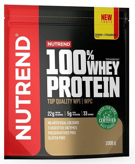 Напиток протеиновый Nutrend 100% Whey Protein Банан-клубника 1 кг - Фото 1 большая