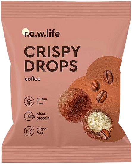 Драже в шоколаде R.A.W. Life Crispy Protein Drops 30г Кофе - Фото 1 большая
