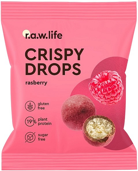 Драже в шоколаде R.A.W. Life Crispy Protein Drops 30г Малина - Фото 1 большая
