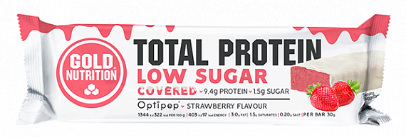 Батончик Gold Nutrition Low Sugar Covered Клубника Шоколад 30г - Фото 1 большая