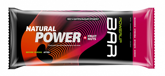 Энергетический батончик Powerup FRUIT+NUTS финики, клюква, фундук, кокос 50г - Фото 1 большая