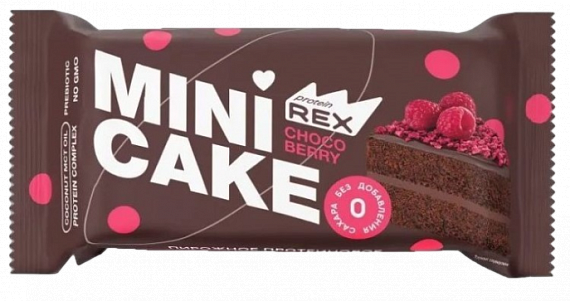 Пирожное Protein Rex протеиновое 40г Шоколадный тортик с малиной - Фото 1 большая