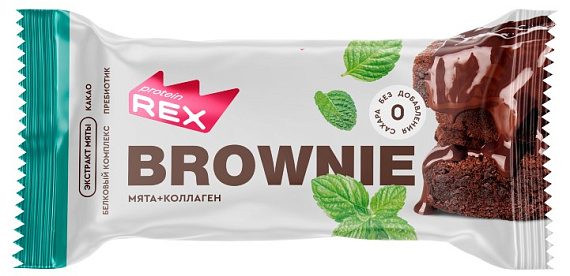 Пирожное Protein Rex протеиновое Брауни 50г Мятный с коллагеном - Фото 1 большая