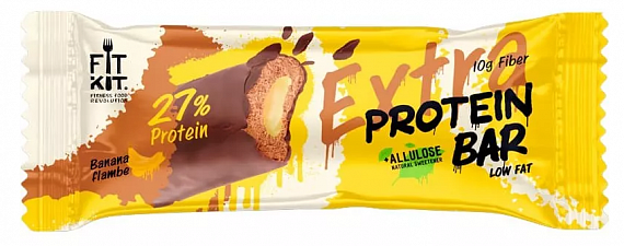 Батончик Fit Kit Protein bar Extra 55г Бананы фламбе - Фото 1 большая