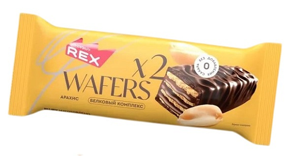 Вафли протеиновые глазированные Protein Rex Арахис 50г - Фото 2 большая