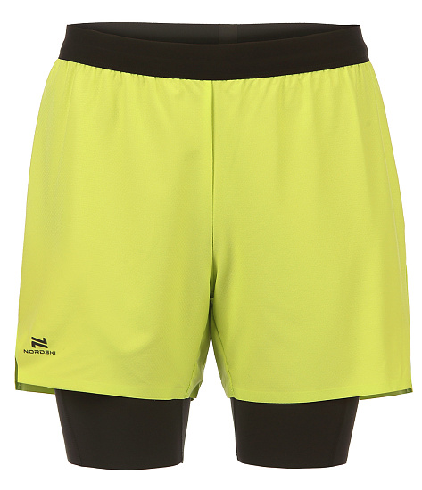 Шорты мужские Nordski 2in1 Road Lime/Black - Фото 1 большая