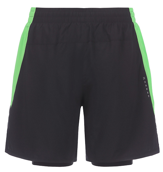 Шорты мужские Reebok Running 2-1 Чёрный/Зеленый - Фото 2 большая
