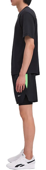 Шорты мужские Reebok Running 2-1 Чёрный/Зеленый - Фото 3 большая