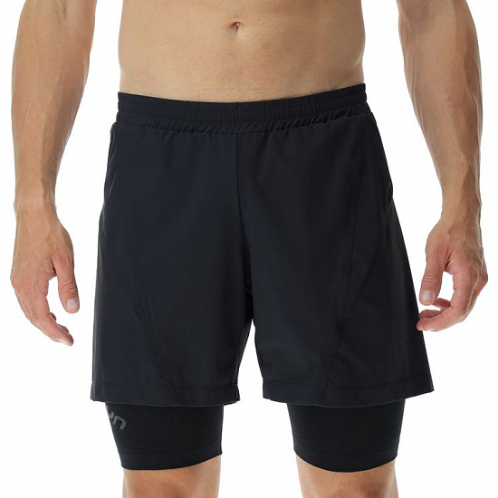 Шорты мужские UYN Running Exceleration Ow Performance 2In1 Black/Cloud - Фото 1 большая