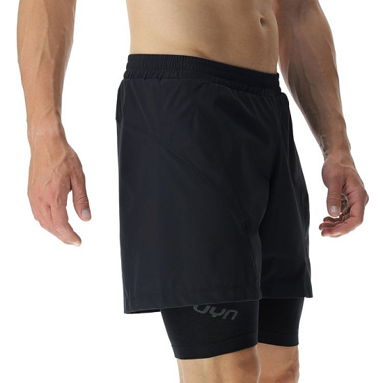 Шорты мужские UYN Running Exceleration Ow Performance 2In1 Black/Cloud - Фото 4 большая