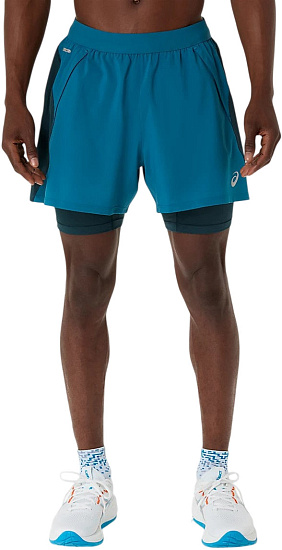 Шорты мужские ASICS Road 2n1 5In Dark Teal/Aegean Blue - Фото 2 большая