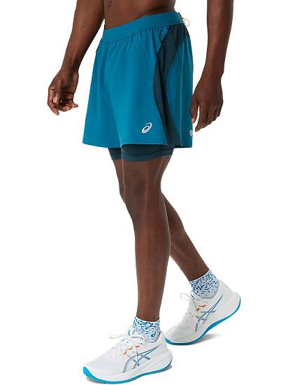 Шорты мужские ASICS Road 2n1 5In Dark Teal/Aegean Blue - Фото 4 большая
