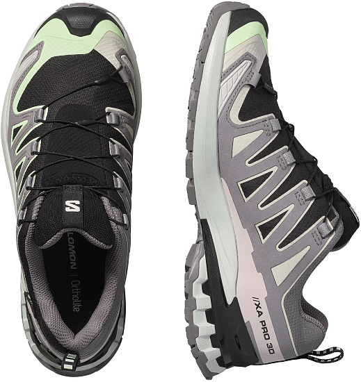 Кроссовки женские Salomon Xa Pro 3D V9 Gtx Black/Patina Green/Gray Violet - Фото 2 большая