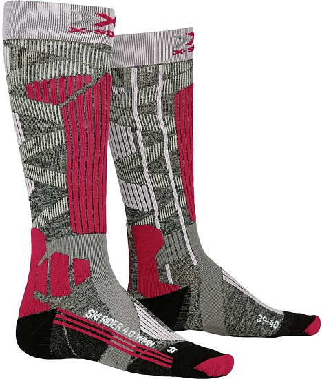 Носки женские X-Socks Ski Rider 4.0 Stone Grey Melange/Pink - Фото 1 большая