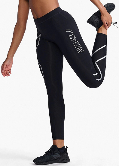 Тайтсы женские 2XU Core Compression Black/Silver - Фото 3 большая