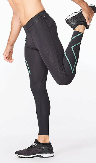 Тайтсы мужские 2XU Light Speed Compression Black/Silver Sage Reflective - Фото 2 большая