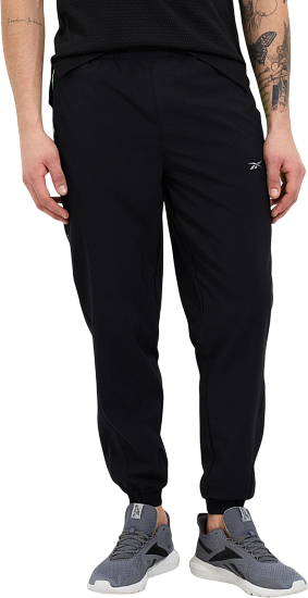 Брюки мужские Reebok Running Чёрный/Зеленый - Фото 3 большая