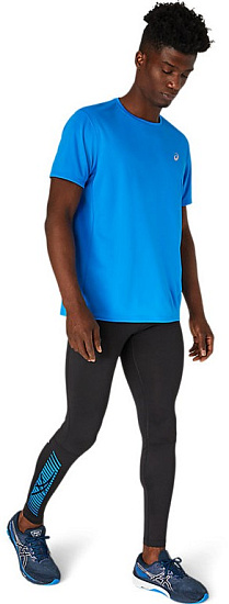 Тайтсы мужские ASICS Icon Black/Electric Blue - Фото 2 большая