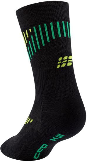 Носки мужские CEP C025M Core Run Merino Mid Cut 3.0 Black/Lime - Фото 3 большая
