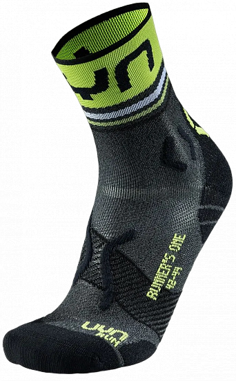 Носки мужские UYN Runner'S One Short Grey Melange/Lime Green - Фото 1 большая