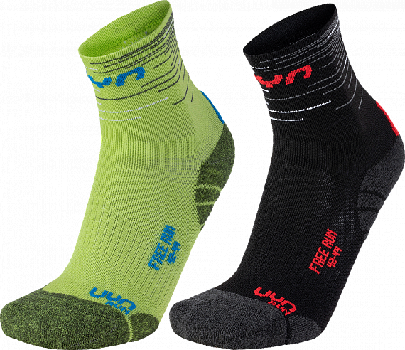 Носки мужские UYN Free Run Socks 2Prs Black/Red-Green Lime/French Blue