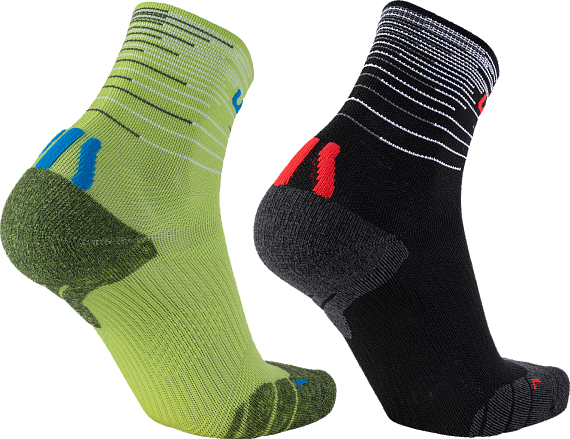 Носки мужские UYN Free Run Socks 2Prs Black/Red-Green Lime/French Blue - Фото 2 большая